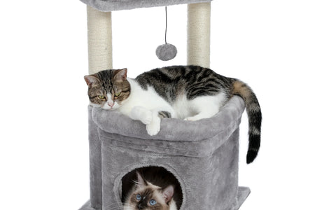 Cat Tree Condo 27" Cat Tower with Large Top Perch and Scratching Posts for Kittens and Medium Cats, Gray