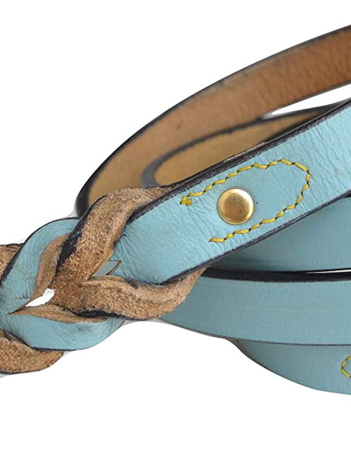 Load image into Gallery viewer, Heavy Duty Leather Braided Dog Leash, 6 Ft X 3/4 Inch, Turquoise with Beige Padded Handle
