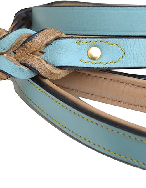 Load image into Gallery viewer, Heavy Duty Leather Braided Dog Leash, 6 Ft X 3/4 Inch, Turquoise with Beige Padded Handle
