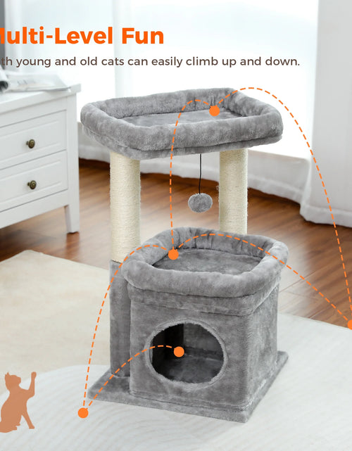Load image into Gallery viewer, Cat Tree Condo 27" Cat Tower with Large Top Perch and Scratching Posts for Kittens and Medium Cats, Gray
